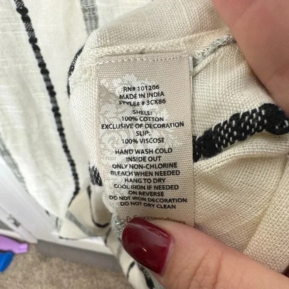 SOFT SURROUNDINGS Coco De Mer Cotton Striped Embroidered Dress Size Petite‎ XS - Picture 7 of 7